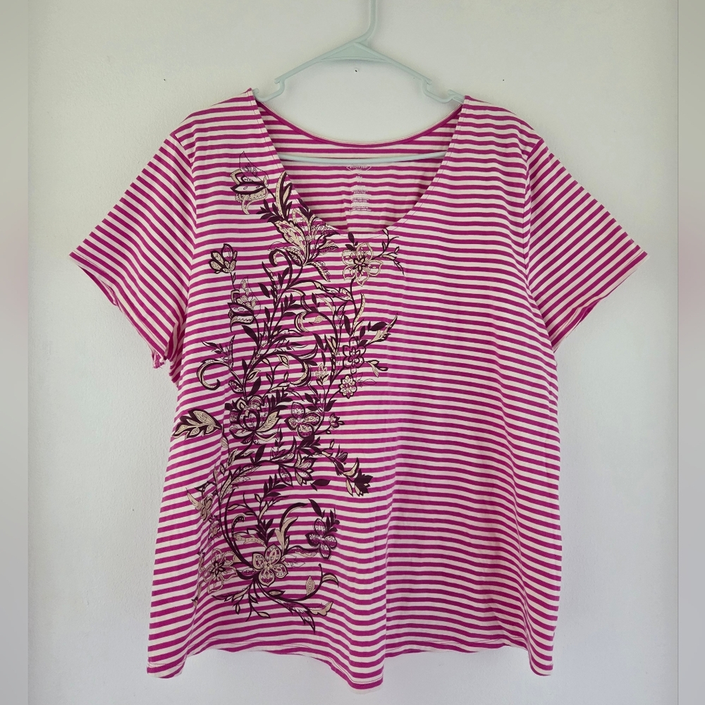St. John's Bay Size: 3X Floral Striped Shirt